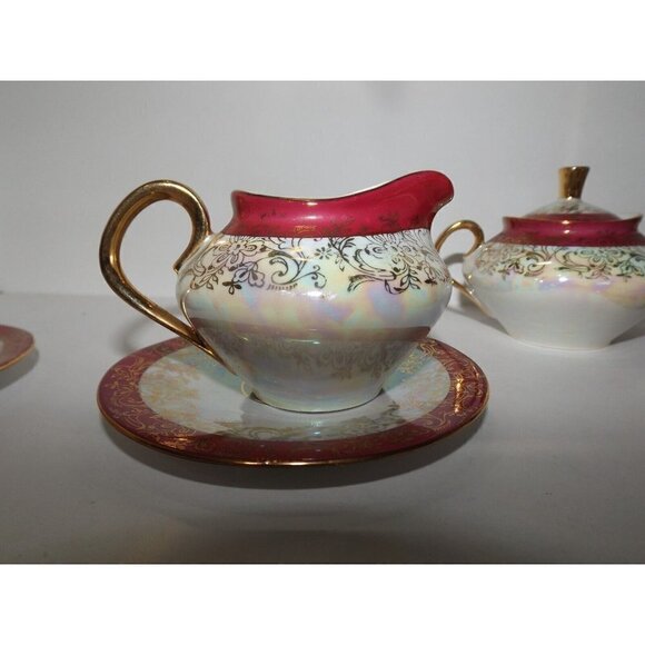 Porzellanmalerei Parbus Demitasse Set for Two - 8 Pieces Gold Trim Floral 1914 - Picture 10 of 11